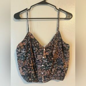 Black Floral Whimsygoth Cropped Tank L Fairy Grunge Cottagecore Boho AE Earthy